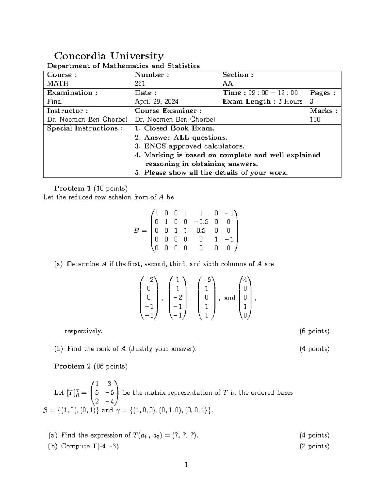 MATH 251 Final Exam W24 - Problem Set and Solutions (April 2024) - Studocu