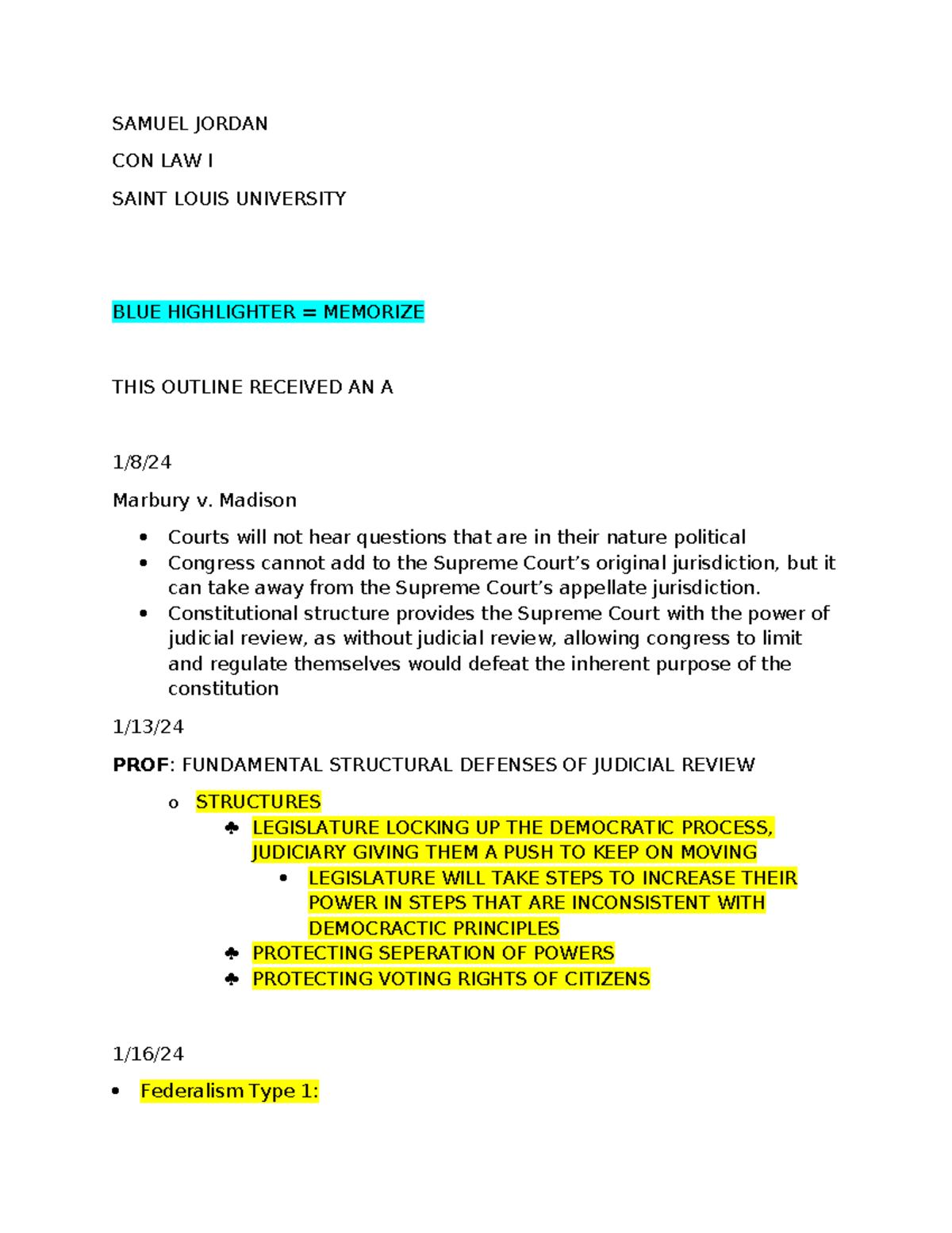 Con Law I Outline: Key Concepts & Cases - Spring 2025 - Studocu