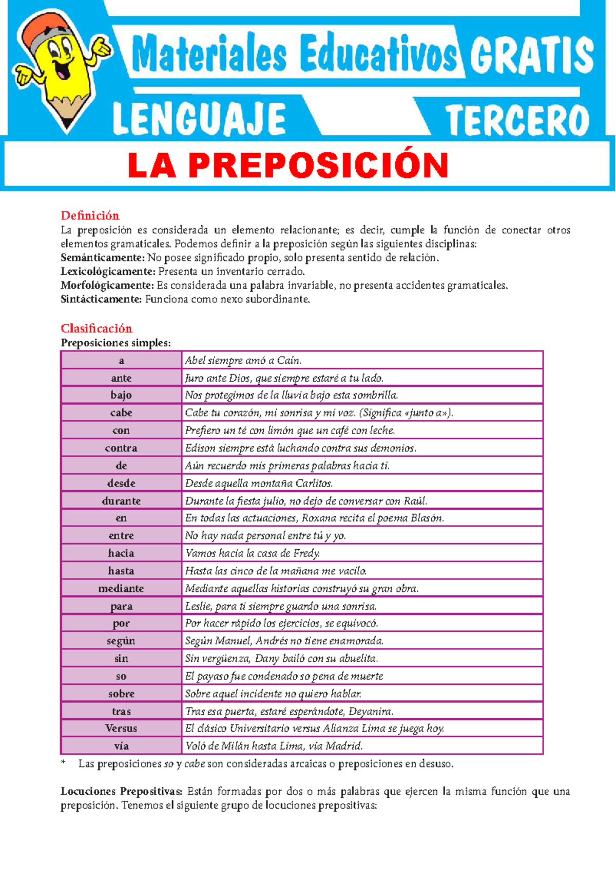 Hoja De Trabajo De Preposiciones Para La Escuela Secundaria Ficha De