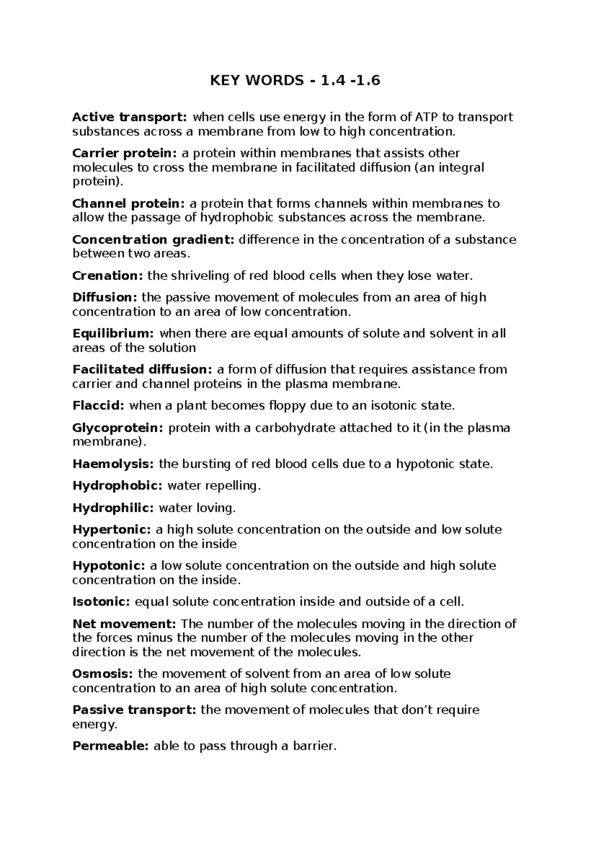Key Words in Biology 1:2 - Chapters 1.4 to 1.6 Study Guide - Studocu