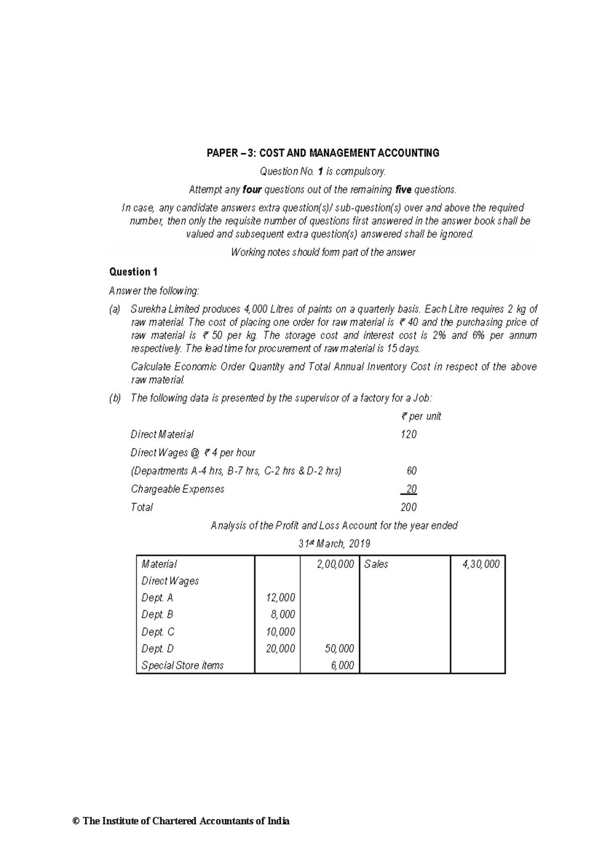167 Paper-3Costand Management Accounting - PAPER – 3: COST AND ...