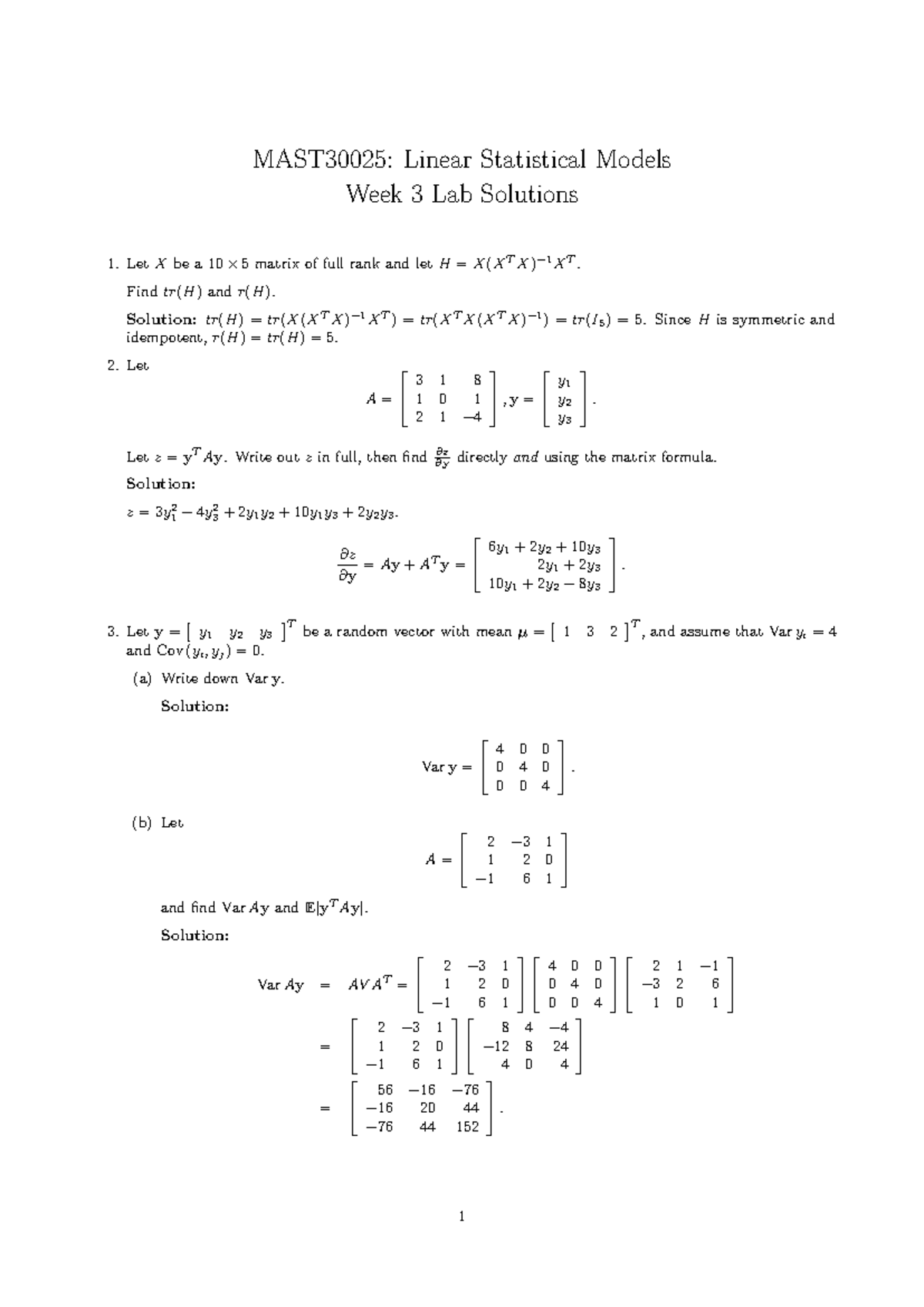 MAST30025: Week 3 Lab Solutions for Linear Statistical Models - Studocu