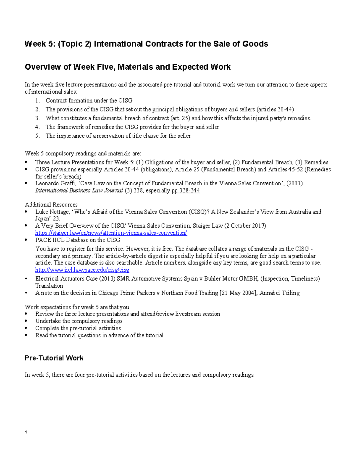 Week 5: International Contracts for the Sale of Goods Overview and ...