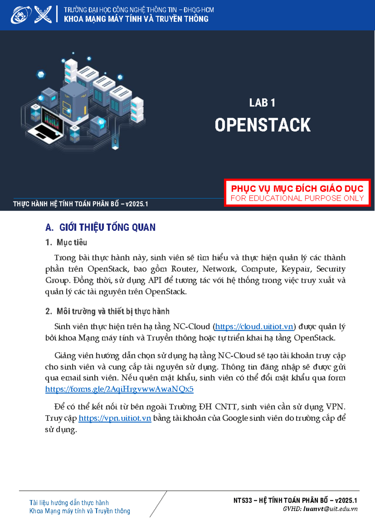 Lab 1: OpenStack - Quản Lý Hệ Tính Toán Phân Bố NT533 v2025.1 - Studocu