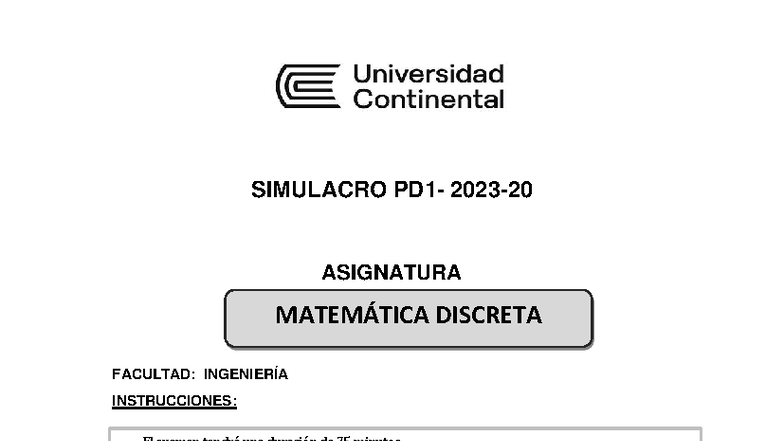Simulacro PD1 MD 2023-20 - SIMULACRO PD1- 2023 - 20 ASIGNATURA FACULTAD ...