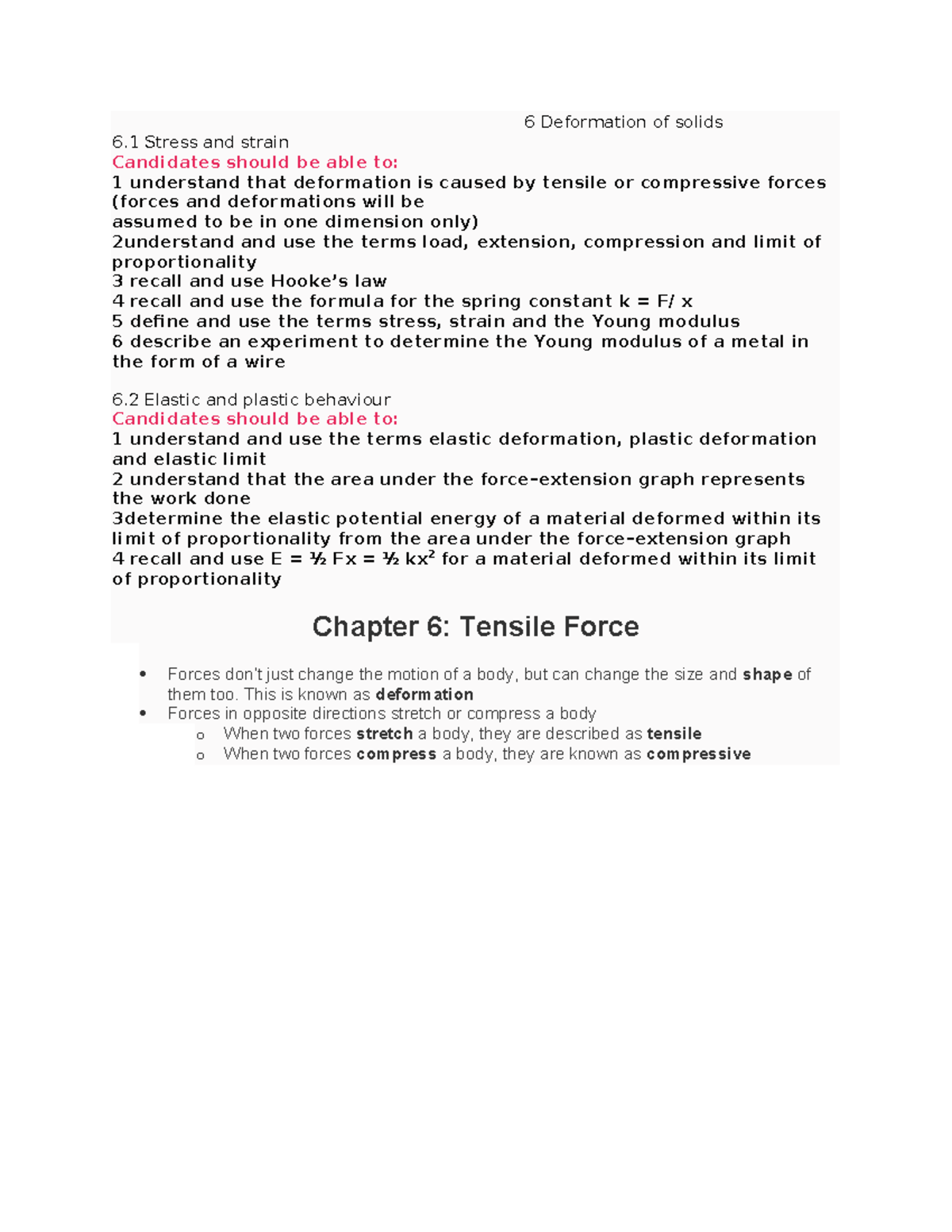 AS Level Physics Chapter 6: Deformation, Stress, and Strain Notes - Studocu