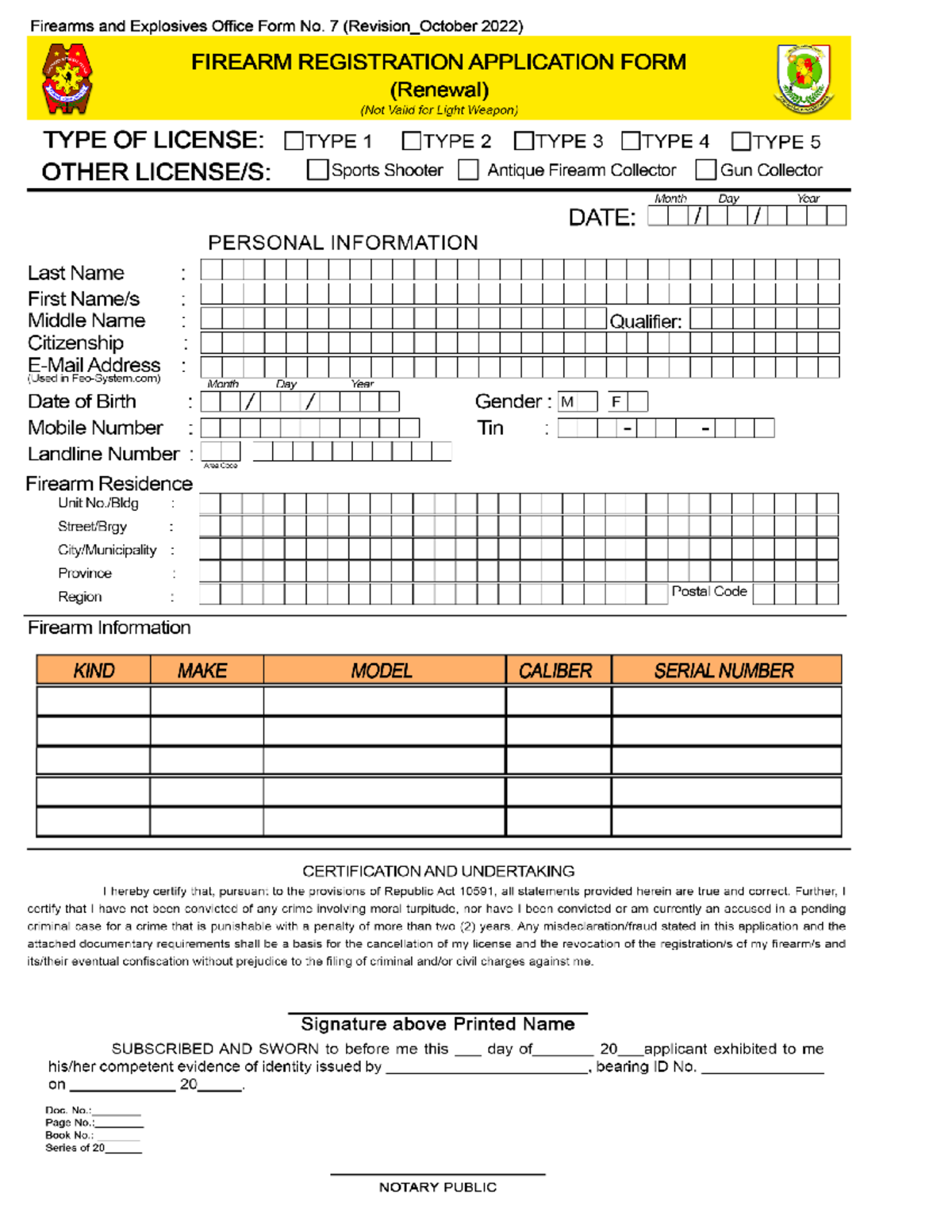 FEO-FORM-No.-7-Firearm-Registration-Application-Renewal-2022 - Studocu