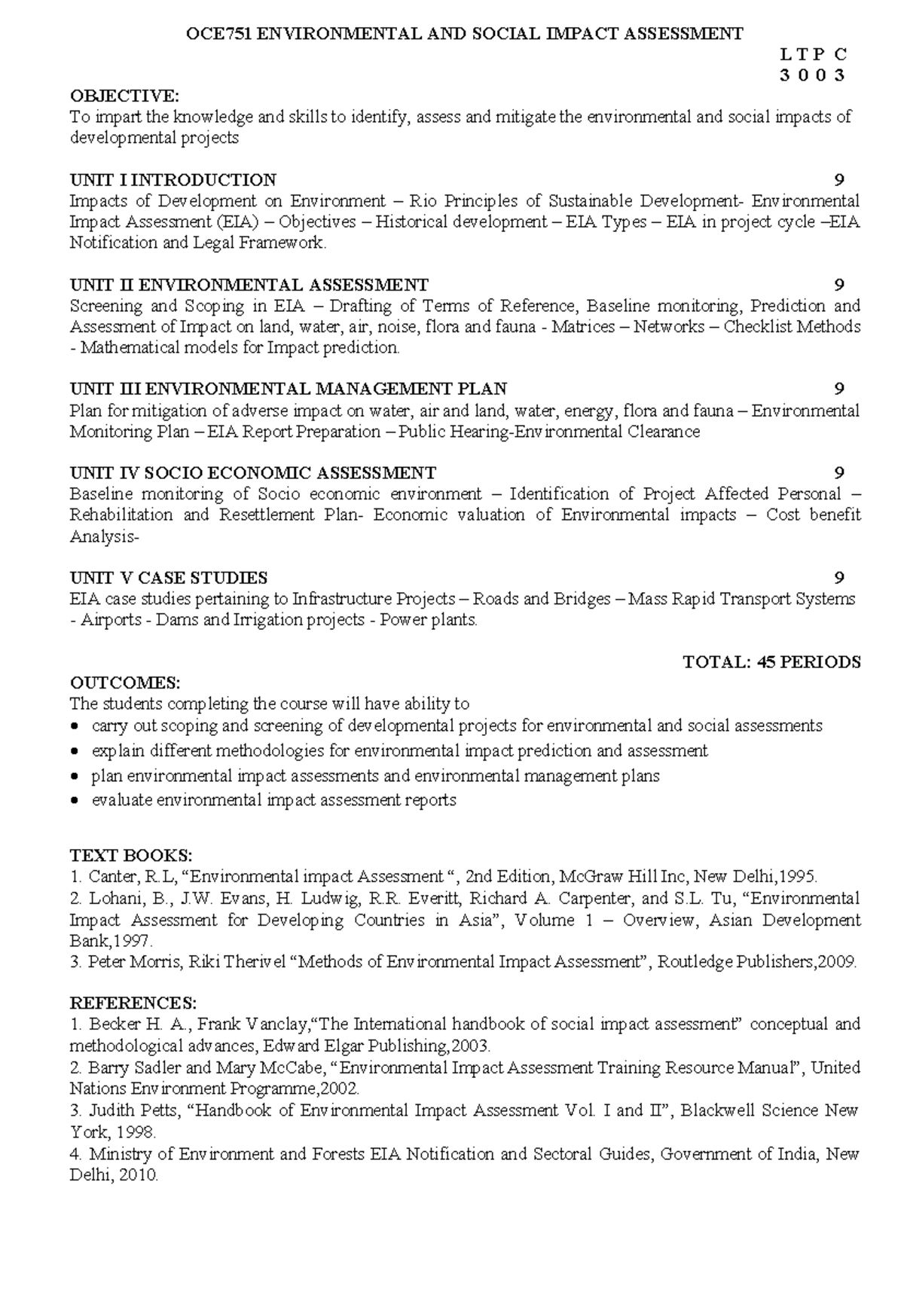 OCE751 Environmental and Social Impact Assessment Syllabus - Studocu
