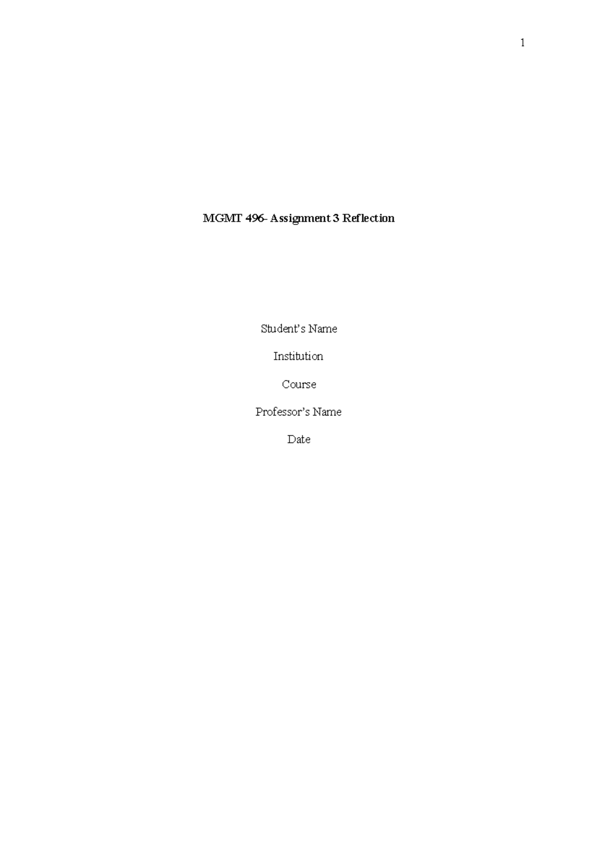 MGMT 496 - Reflection on Assignment 3 and ePortfolio Insights - Studocu