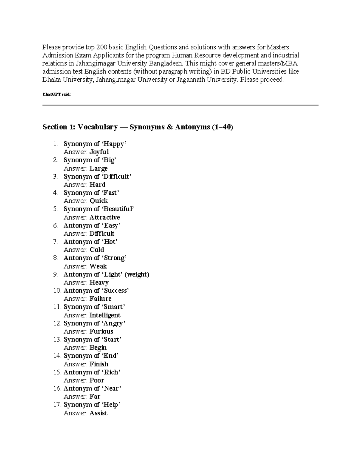 Top 200 Basic English Questions & Answers for Masters Admission Exam ...
