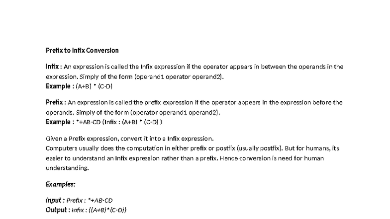 Prefix to Infix & Postfix Conversion - CS101 Notes - Studocu