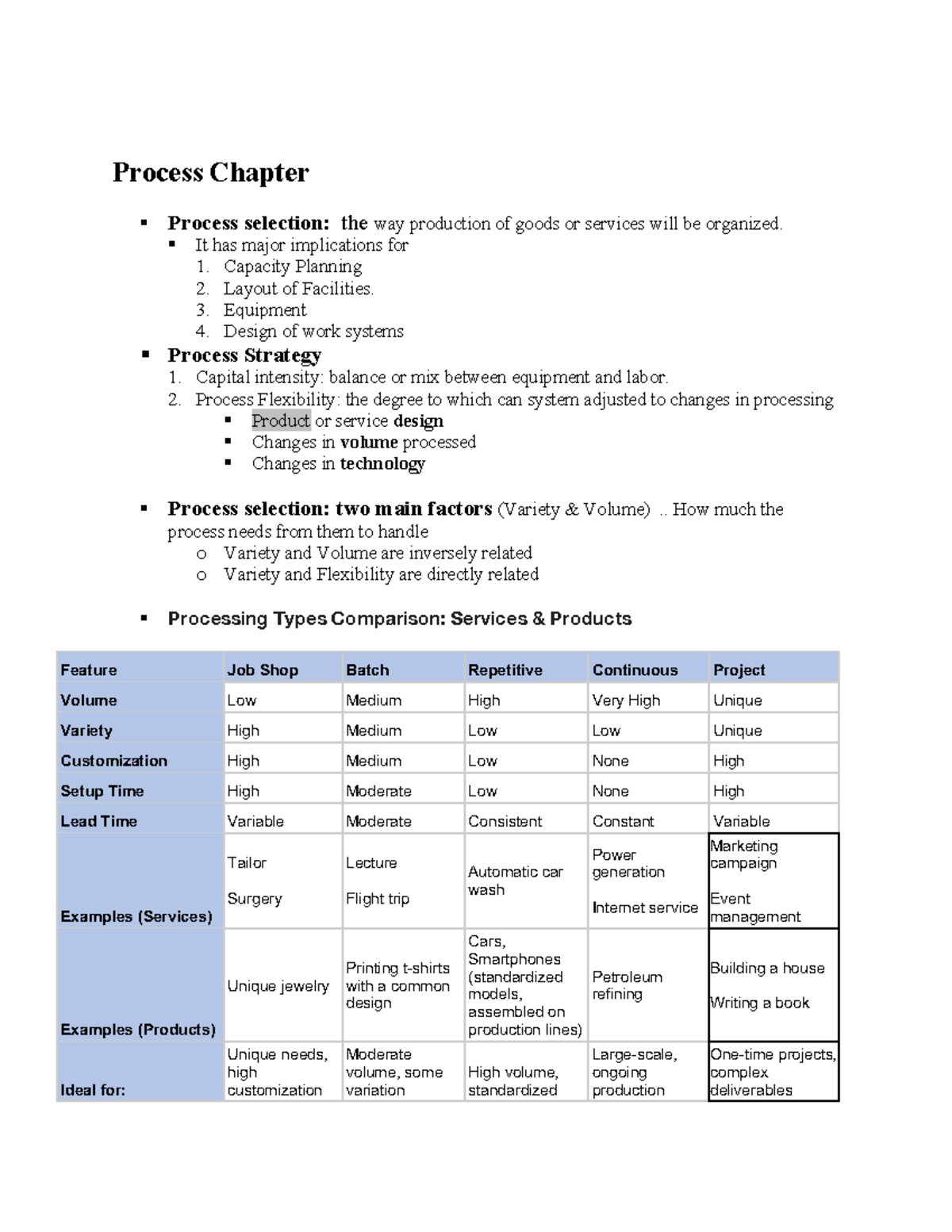 Summary Process Ch6 - HHHHHHH - Process Chapter § Process selection ...