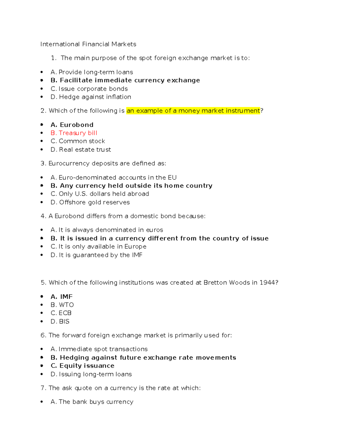 International Financial Markets: Chapter 1 Study Notes - Studocu