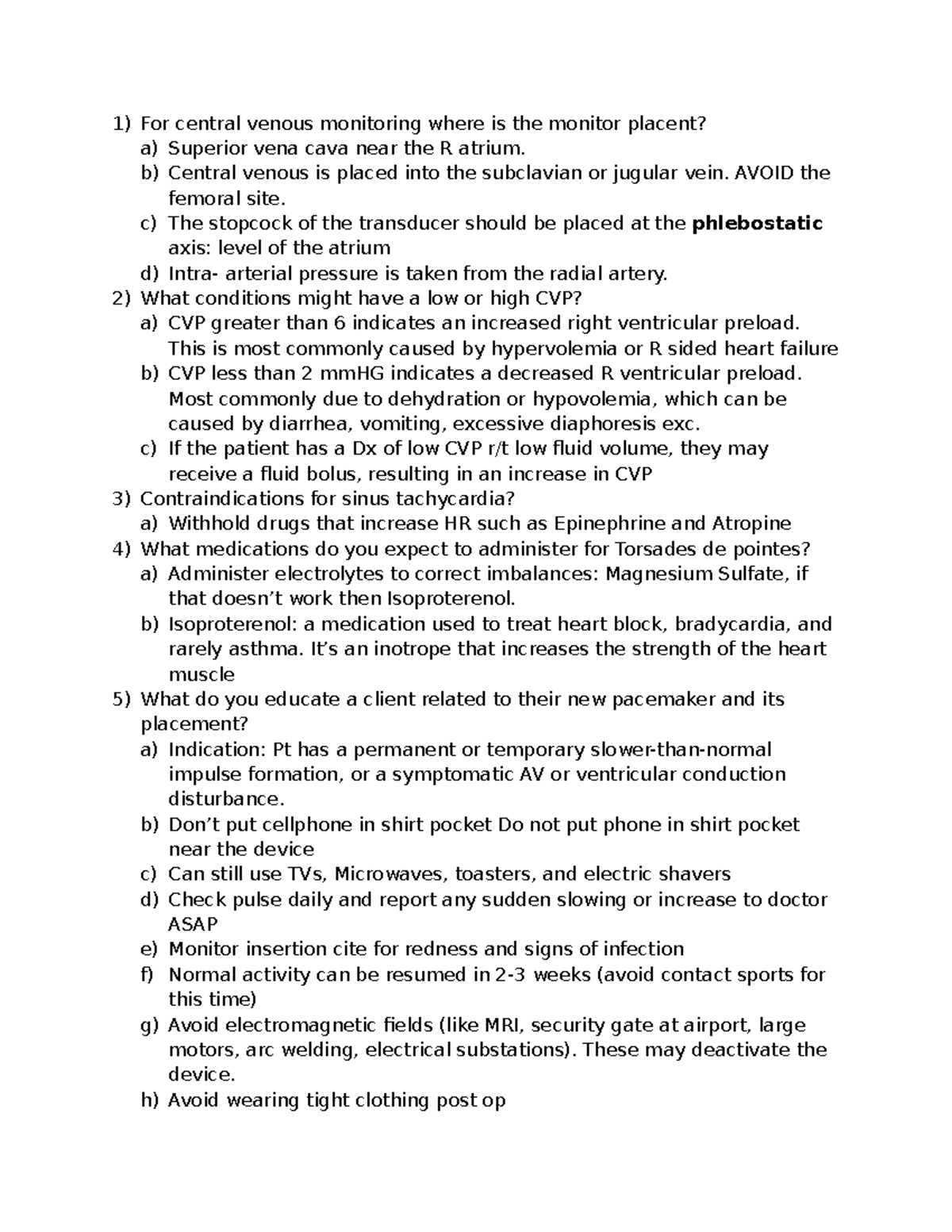 Study Guide for Exam 3: AH3 - Central Venous Monitoring & Cardiac Care ...