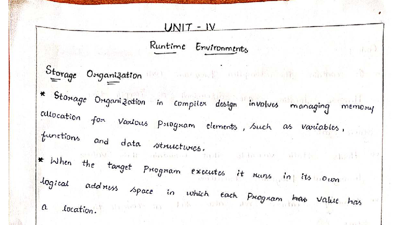 CD Unit-4: Runtime Environments & Storage Organization Notes - Studocu