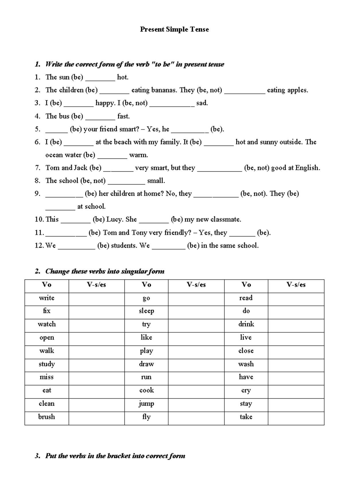 Present Simple Tense - Exercises for Mastery (Bài tập luyện tập) - Studocu