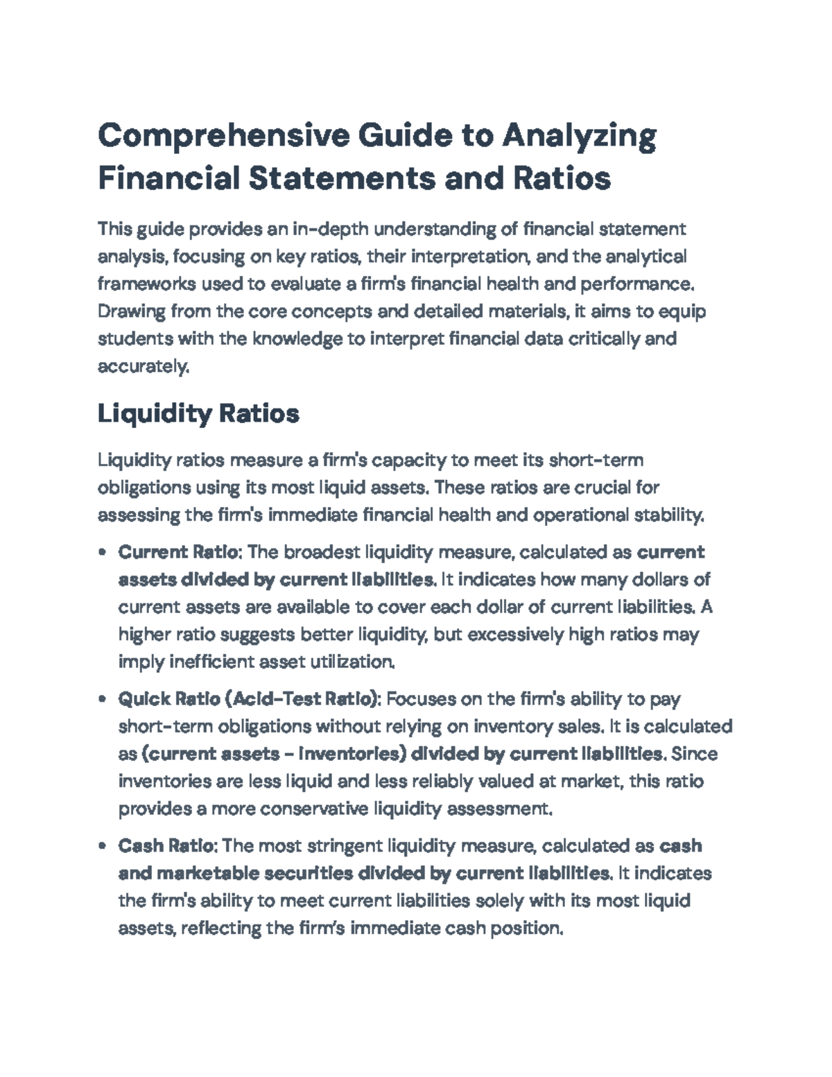 Comprehensive Guide to Financial Statement Analysis & Key Ratios - Studocu
