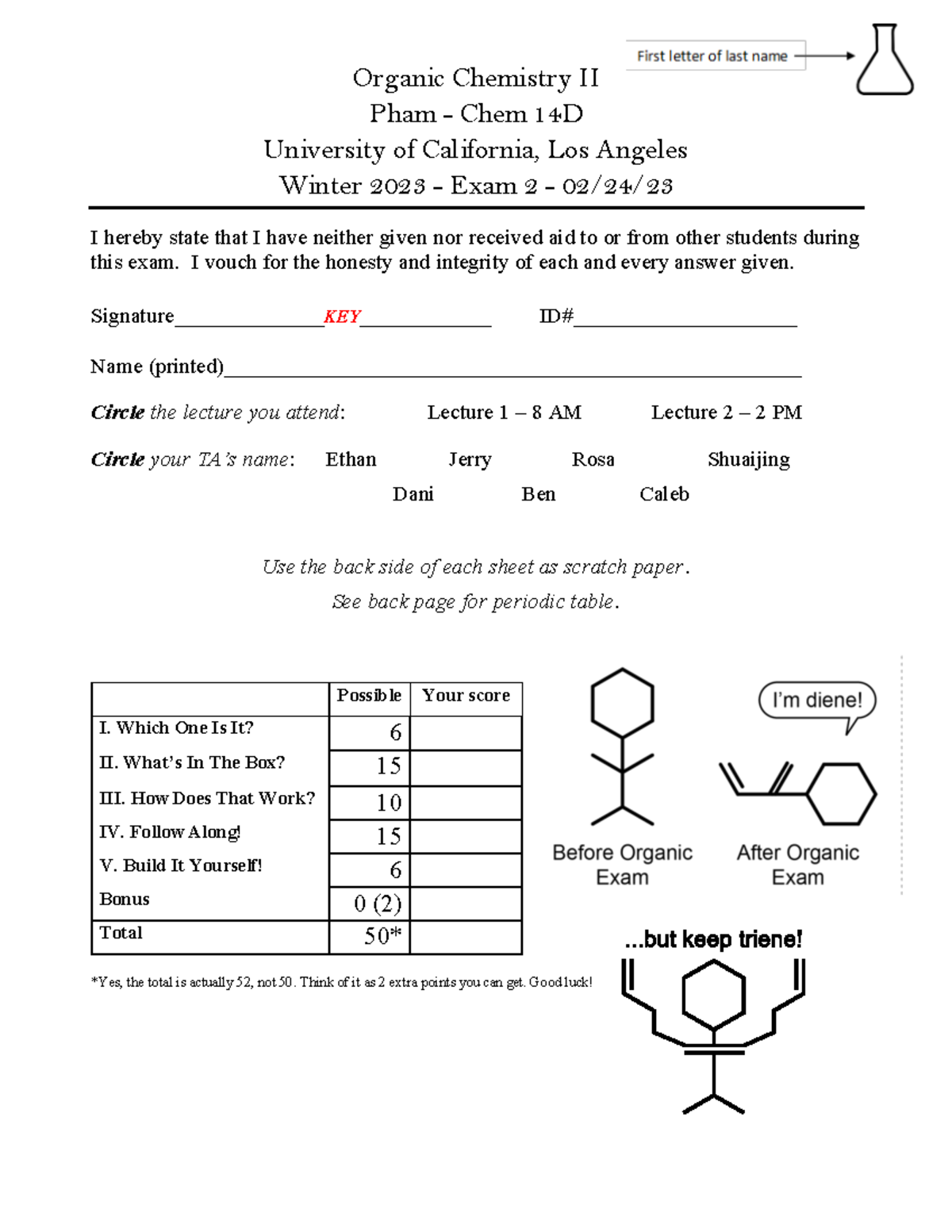 W23 - Practice Exam 2 for Chem 14D: Organic Chemistry II Insights - Studocu