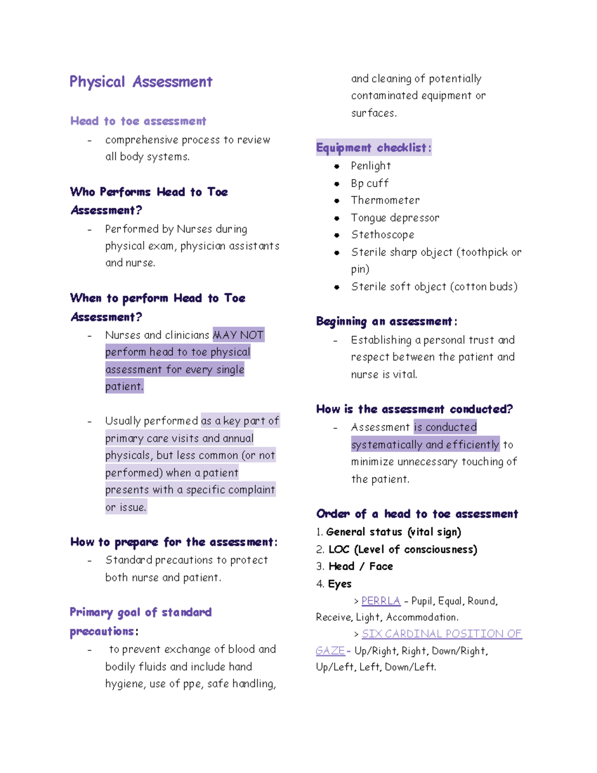 Health Assessment - Physical Assessment Head to toe assessment ...