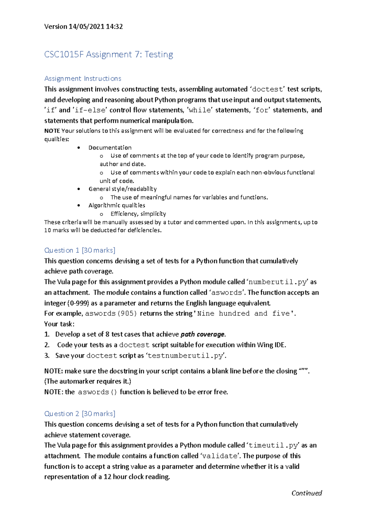7. Testing methods of python programming language - CSC1015F Assignment ...