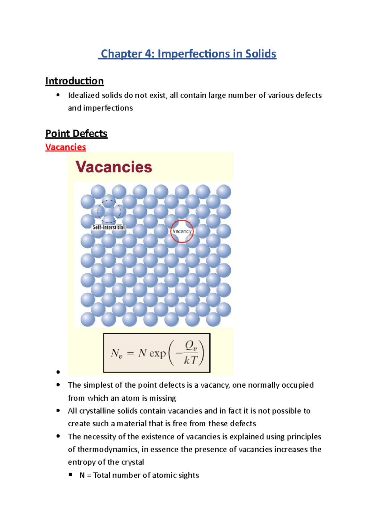 Chapter 4 - Defects and Imperfections in Solids Explained - Studocu