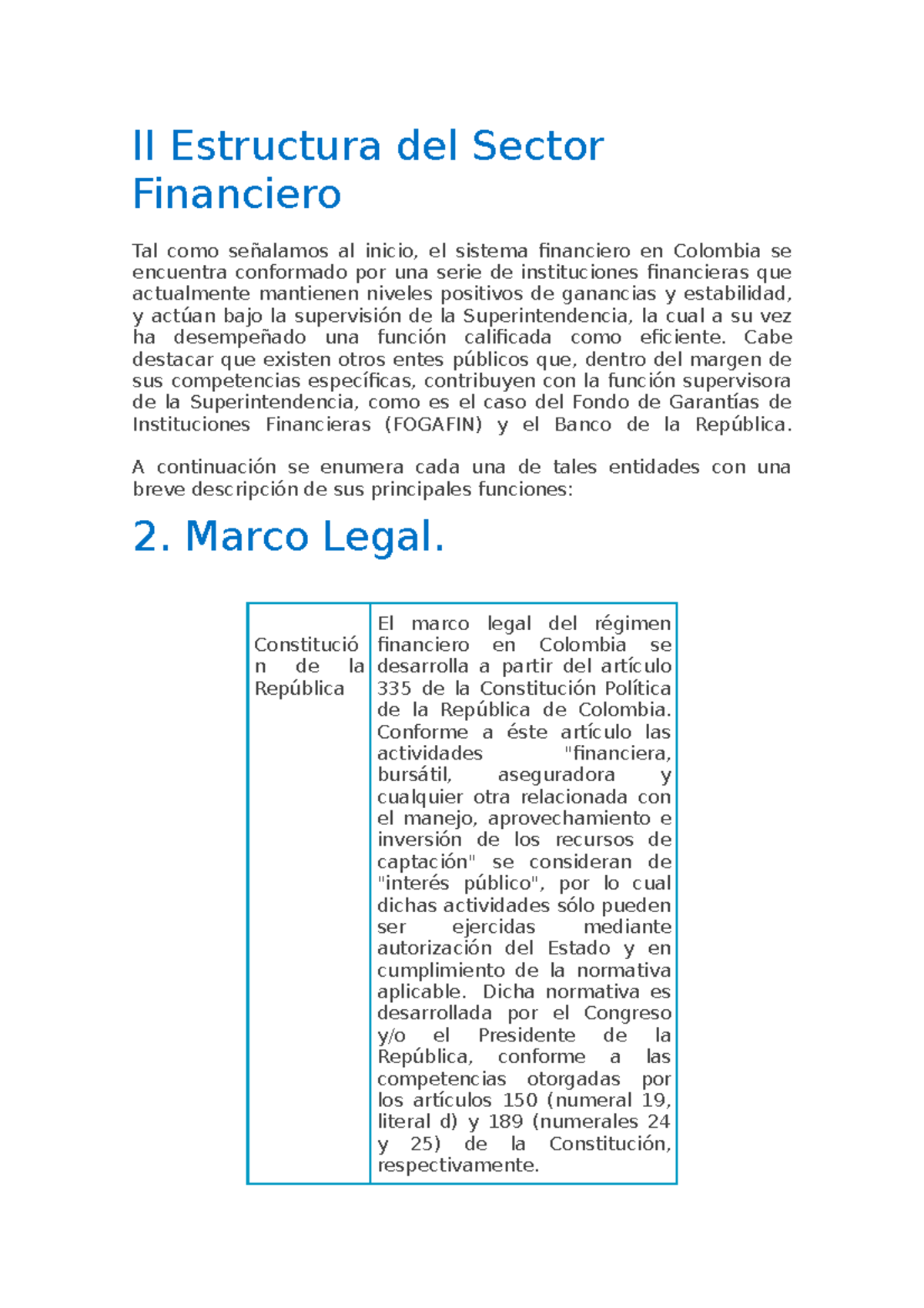 II Estructura del Sector Financiero Colombiano - II Estructura del ...