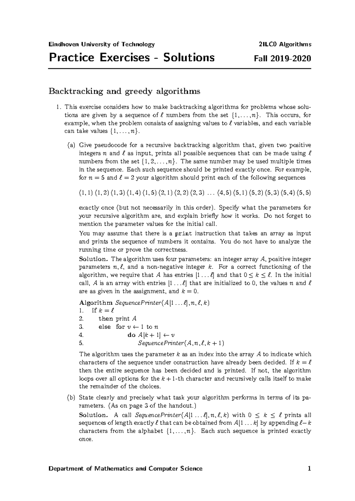 Practice Exercises - Solutions for 2ILC0 Algorithms - Fall 2019 ...