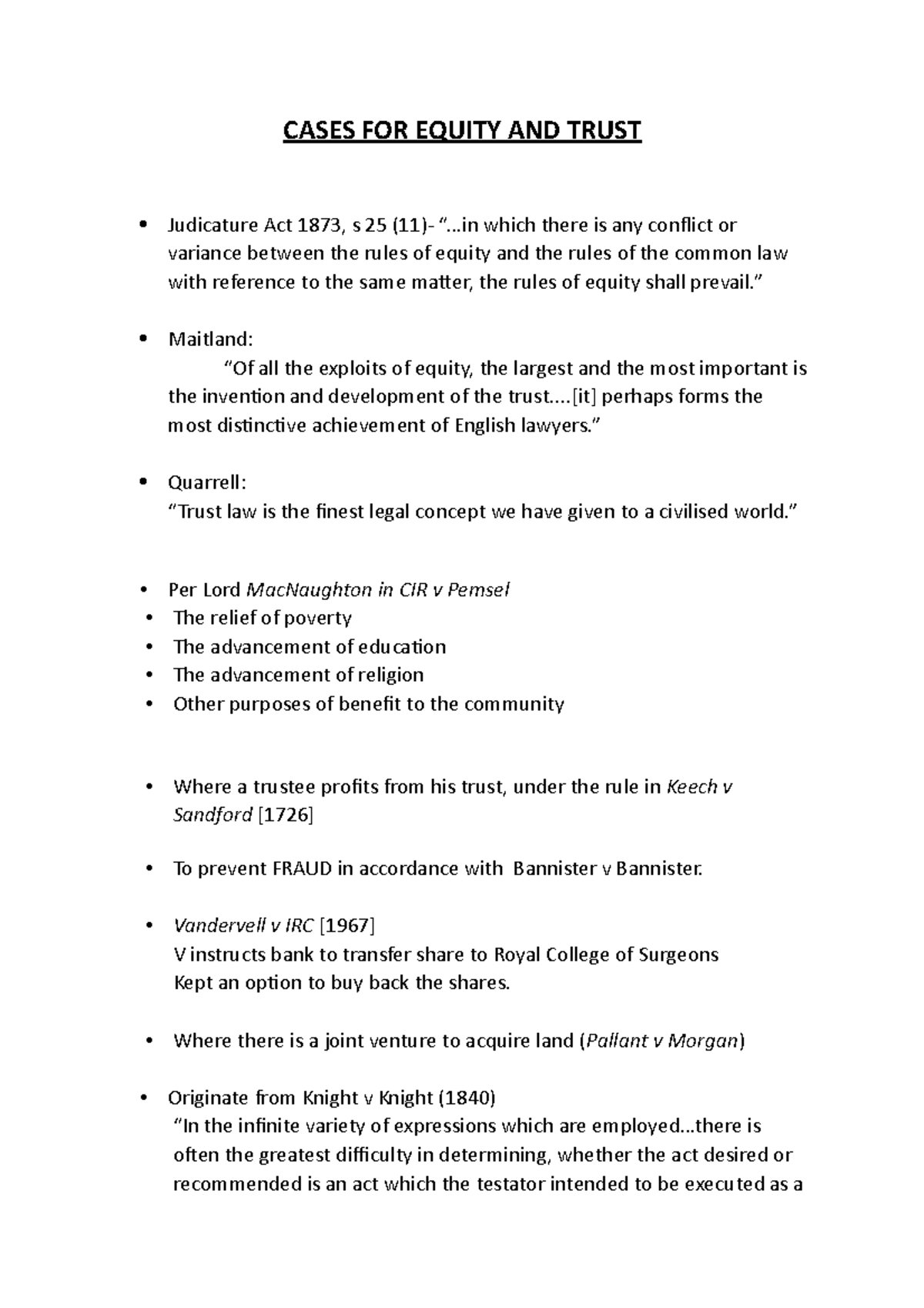 Equity and Trust Cases Overview for Law 101: Key Principles and Rulings ...