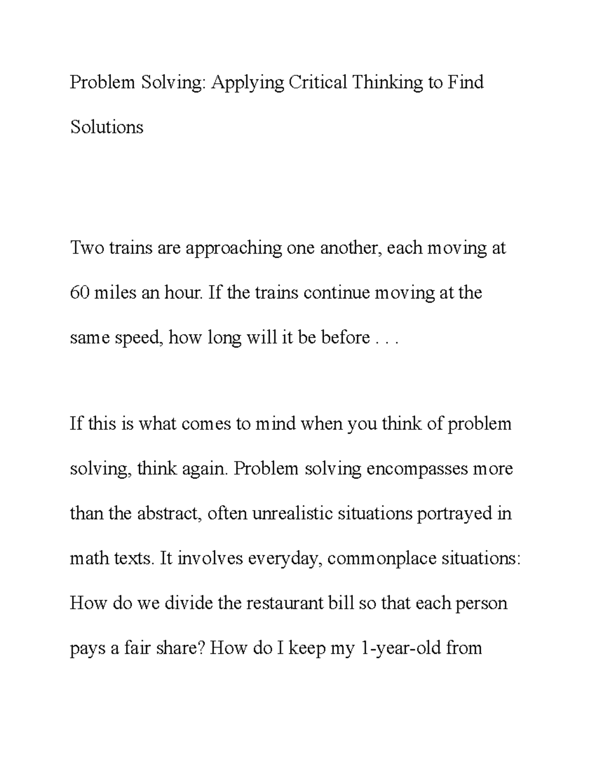 Critical Thinking in Problem Solving Strategies: An Overview - Studocu
