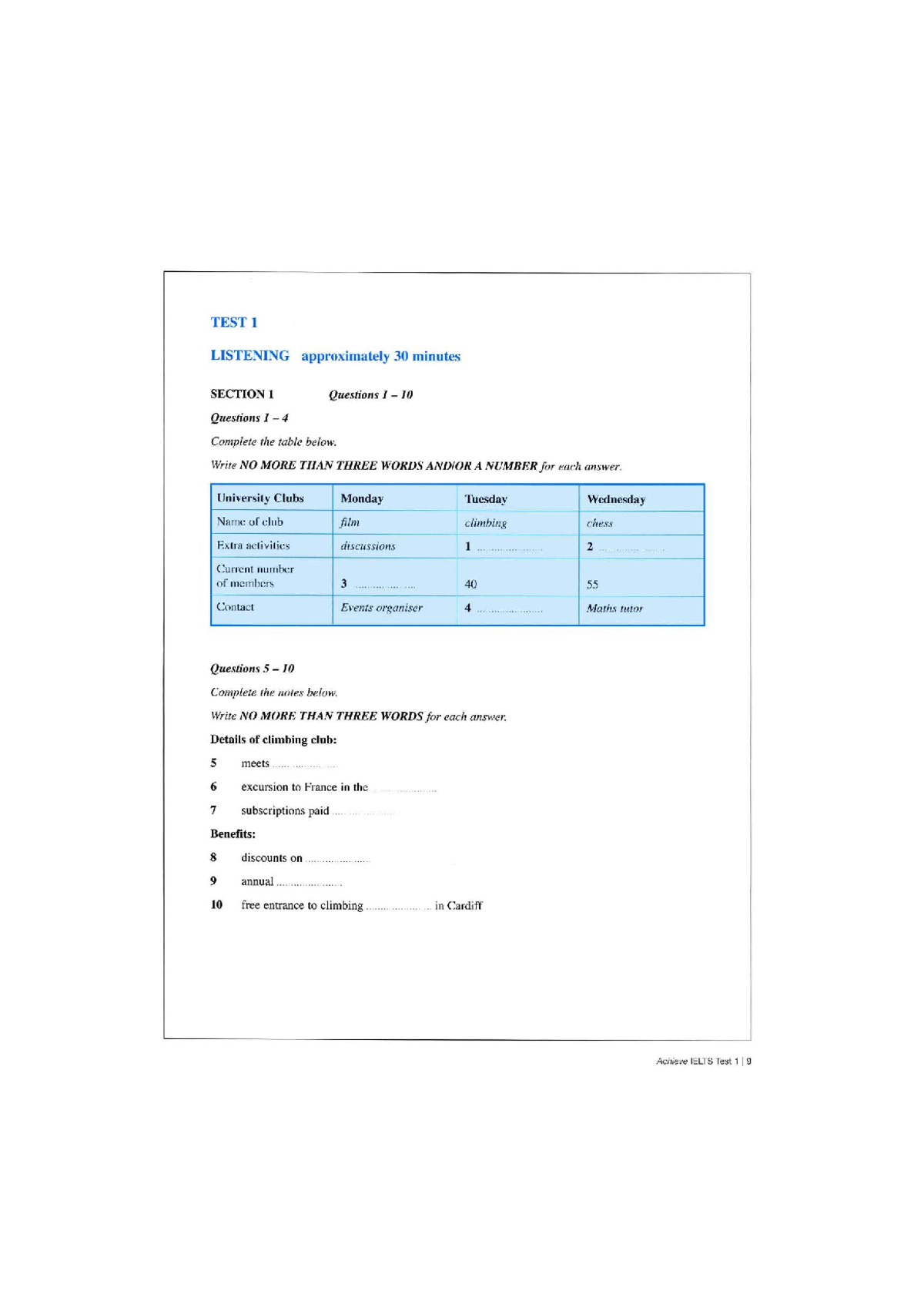 Achieve IELTS Test 1 Listening Practice Questions and Answers - Studocu