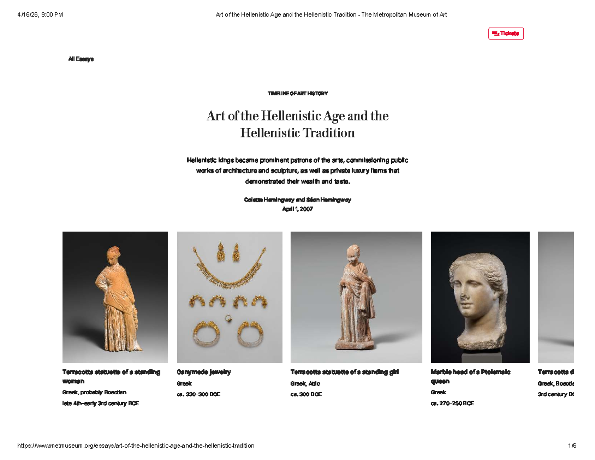 Art of the Hellenistic Age: Insights from The Met (TIMELINE OF ART ...