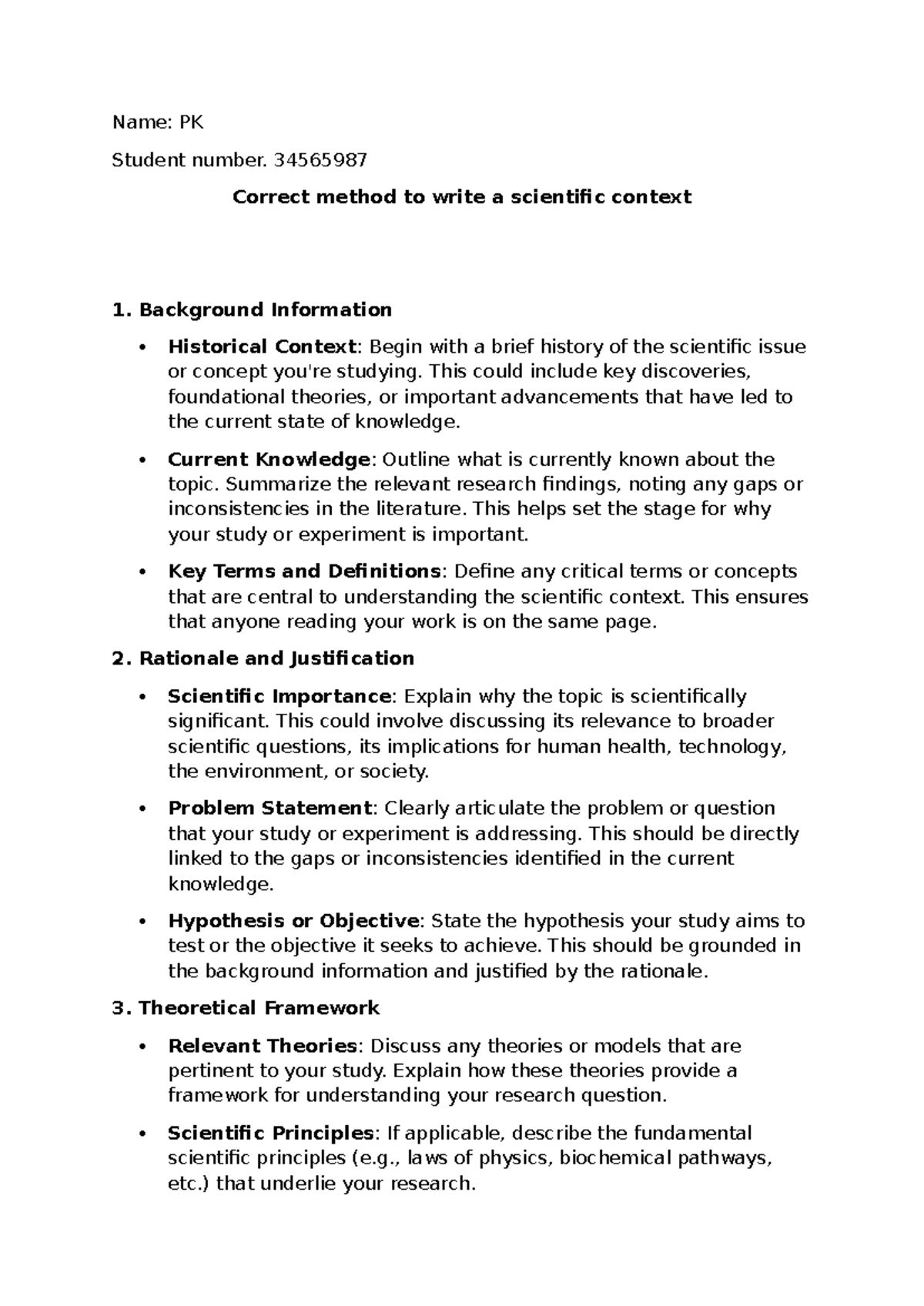 Scientific Context Writing Guidelines for Course PK - Studocu