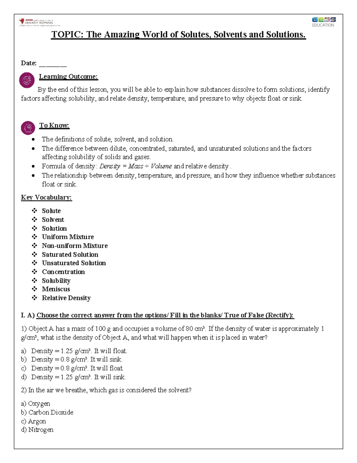 Amazing World of Solutes, Solvents & Solutions - NB Work 260225 - Studocu