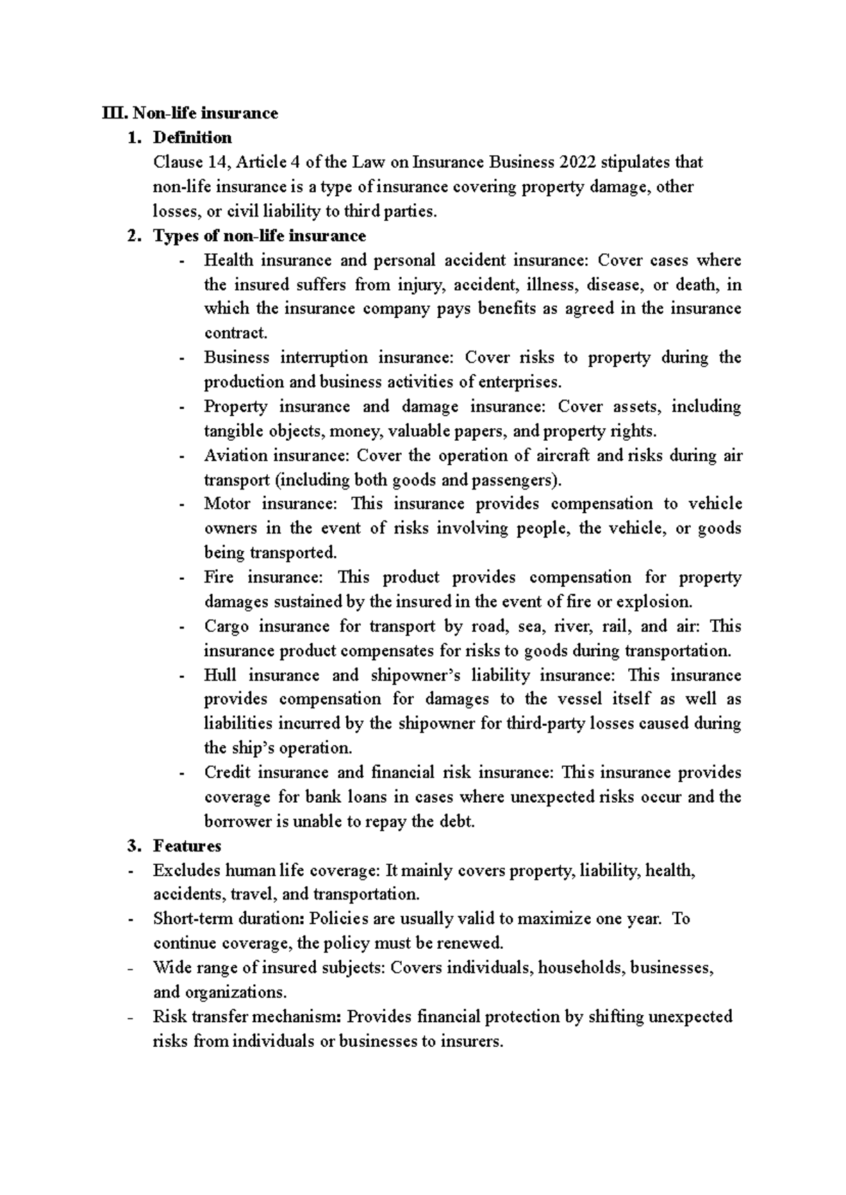 NON-LIFE Insurance Overview and Definitions - Studocu