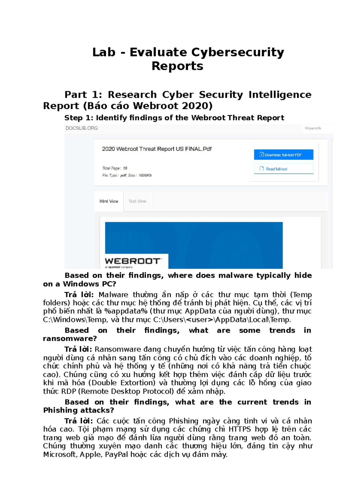 Lab Evaluation of Cybersecurity Reports Part 1 & 2 (W12) - Studocu