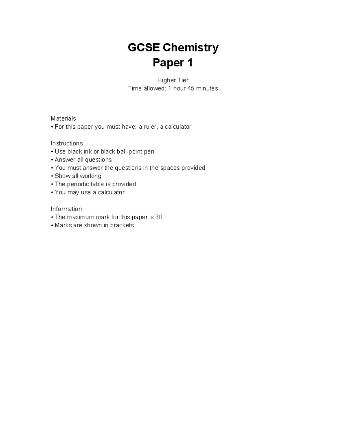 GCSE Chemistry Paper 1 AQA Mock Exam Guide - Studocu