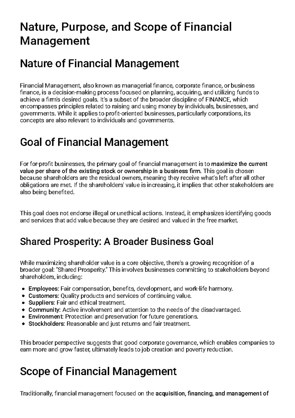 FM 101: Chapter 1 - Nature, Purpose, and Scope of Financial Management ...