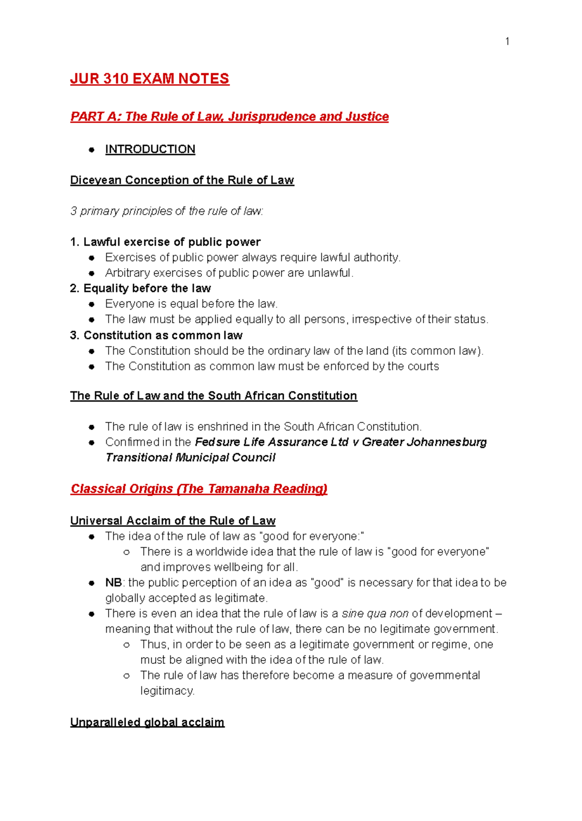 JUR 310 FINAL EXAM NOTES: The Rule of Law and Jurisprudence Insights ...