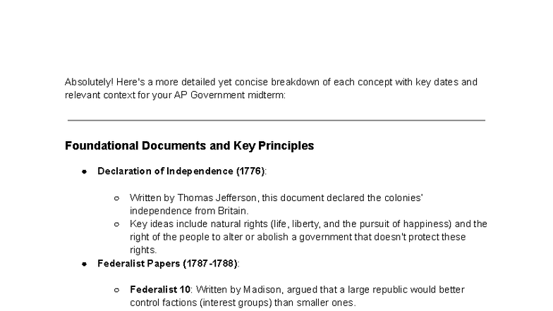 Ap Government And Politics Foundational Documents Interactive Notes