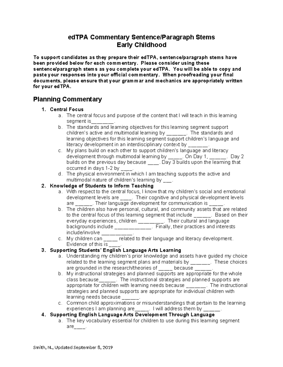 EdTPA ECE Commentary Stems for Early Childhood Candidates - Studocu