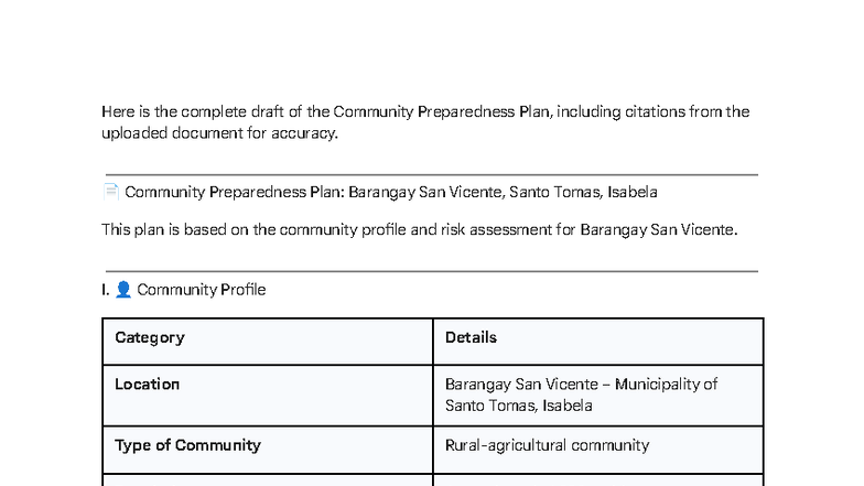 Community Preparedness Plan: Barangay San Vicente, Santo Tomas - Studocu