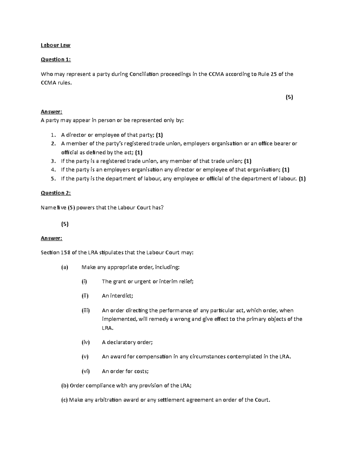 Labour Law Sample Exam 2020: Questions & Answers Analysis - Studocu