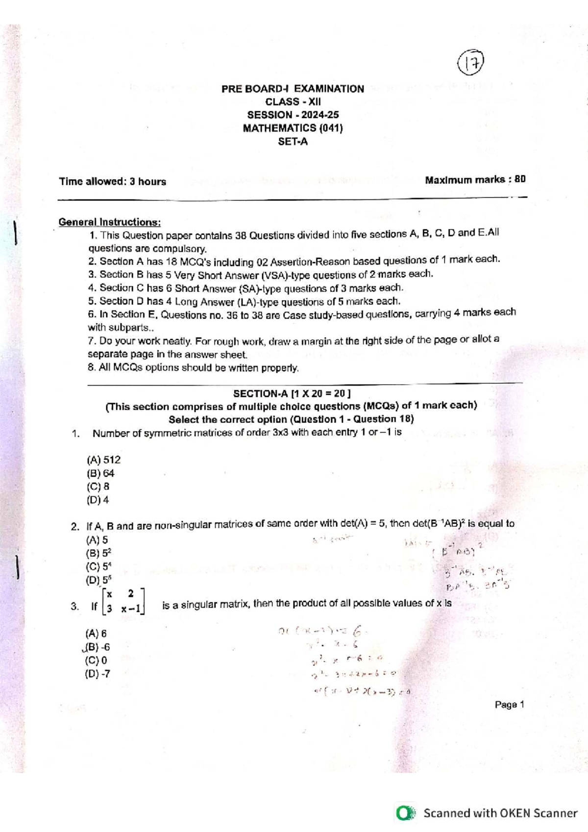 XII Maths Pre-Board Exam (041) - Class XII Session 2024 - Studocu