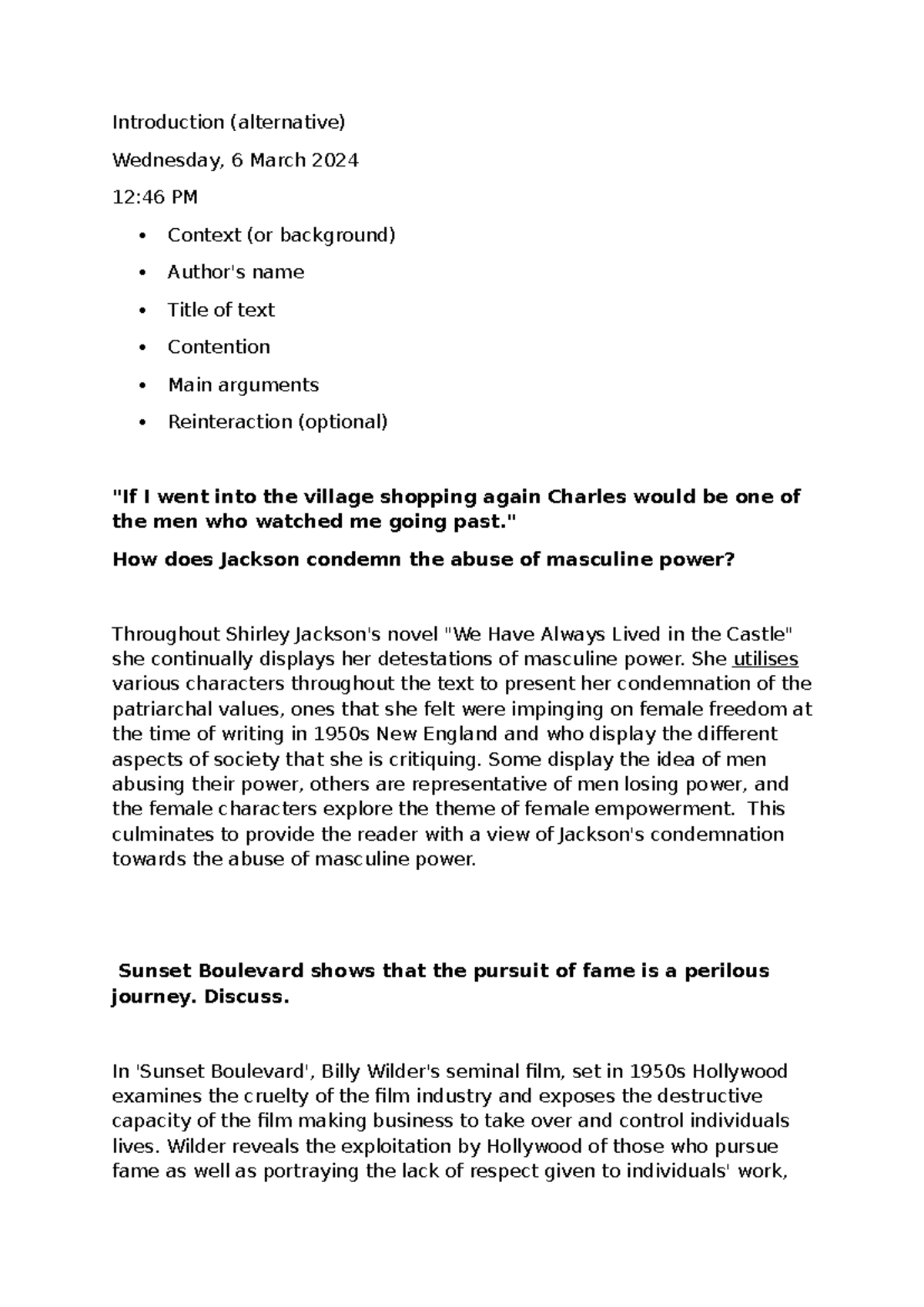 ENG 201 Essay Structure: Analyzing Power Dynamics in Literature - Studocu