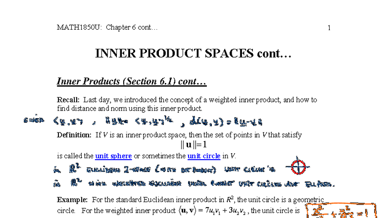 MATH1850U: Chapter 6 - Inner Product Spaces and Orthogonality - Studocu