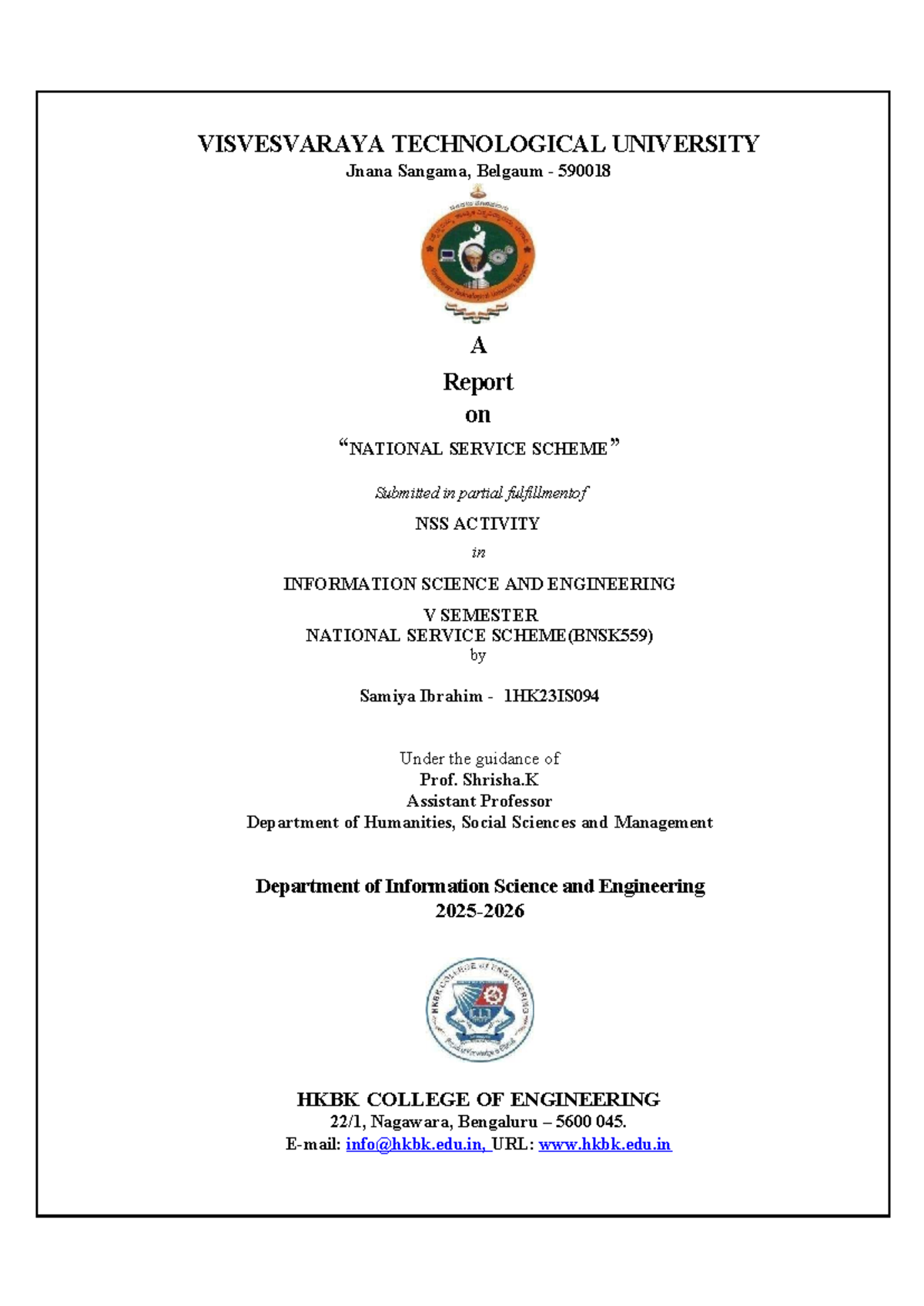 NSS Activity Report: Community Engagement & Development (BNSK559) - Studocu