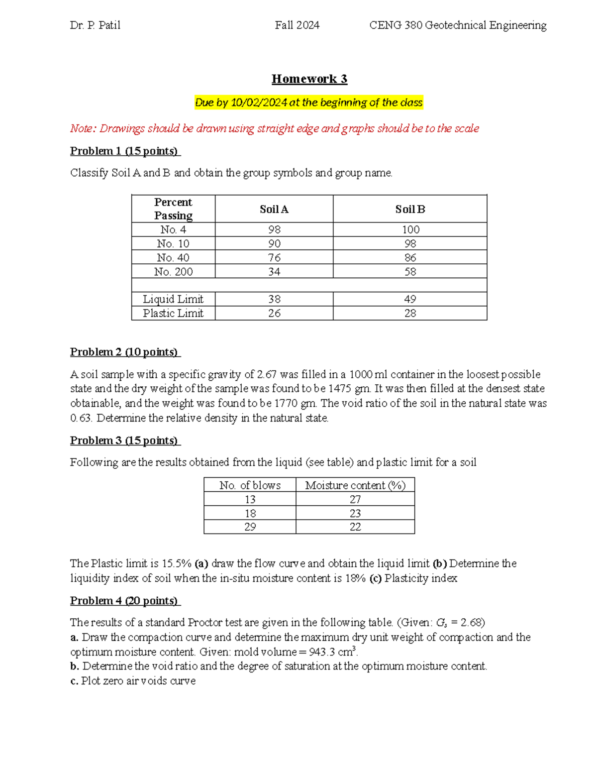 CENG 380 Geotechnical Engineering Homework 3 - Fall 2024 - Studocu