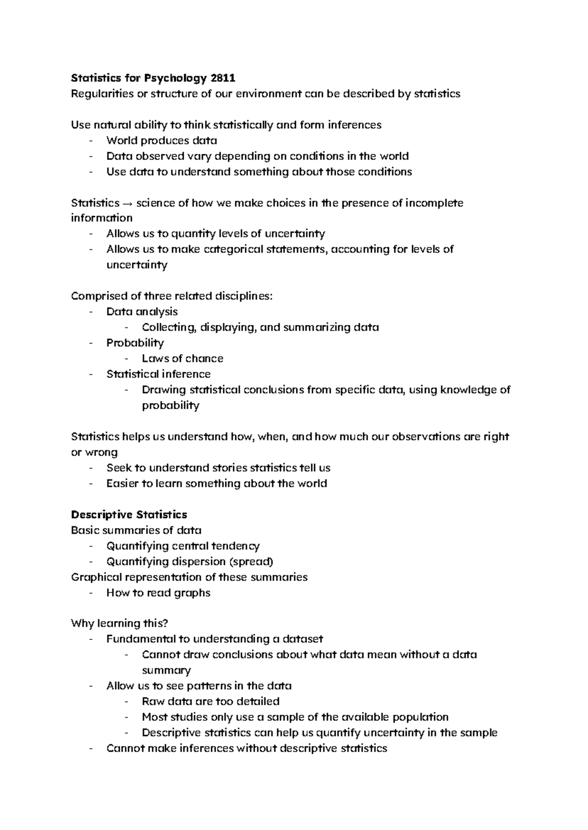 Stats for Psych 2811 - Descriptive Statistics Overview and Insights ...