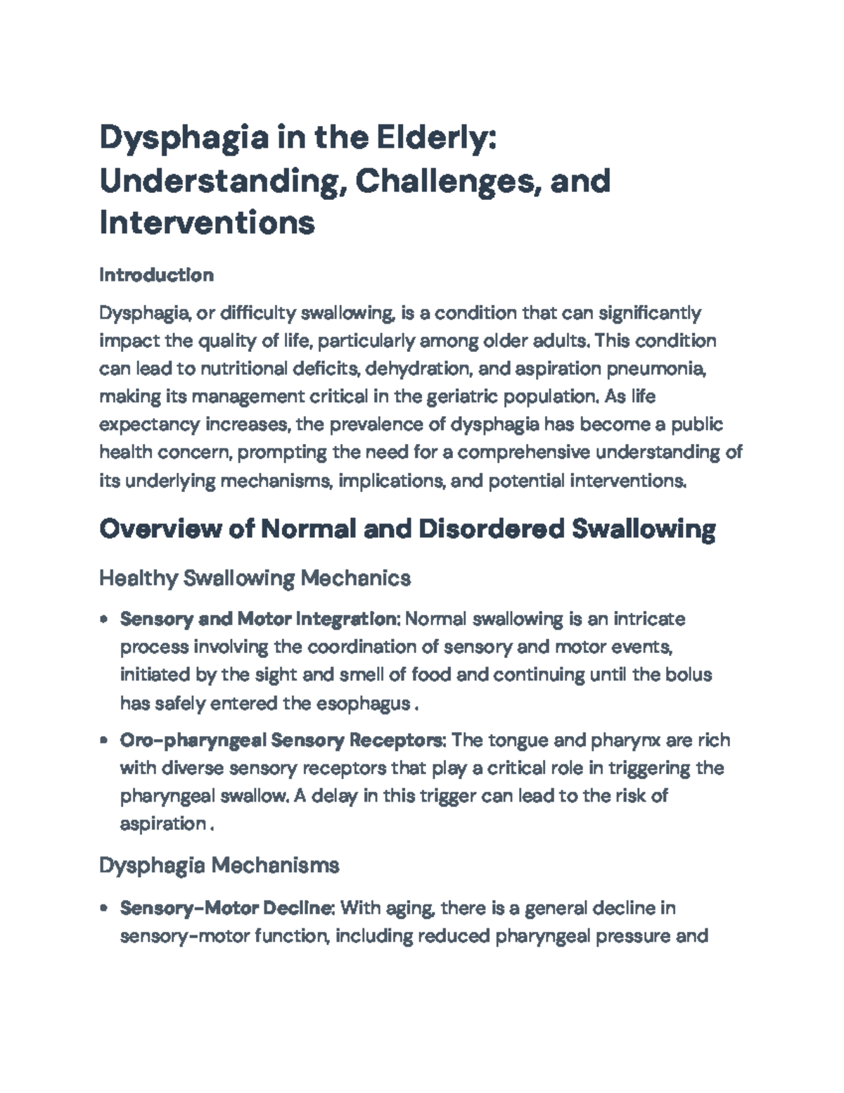 Dysphagia in the Elderly: Challenges, Mechanisms, and Interventions ...