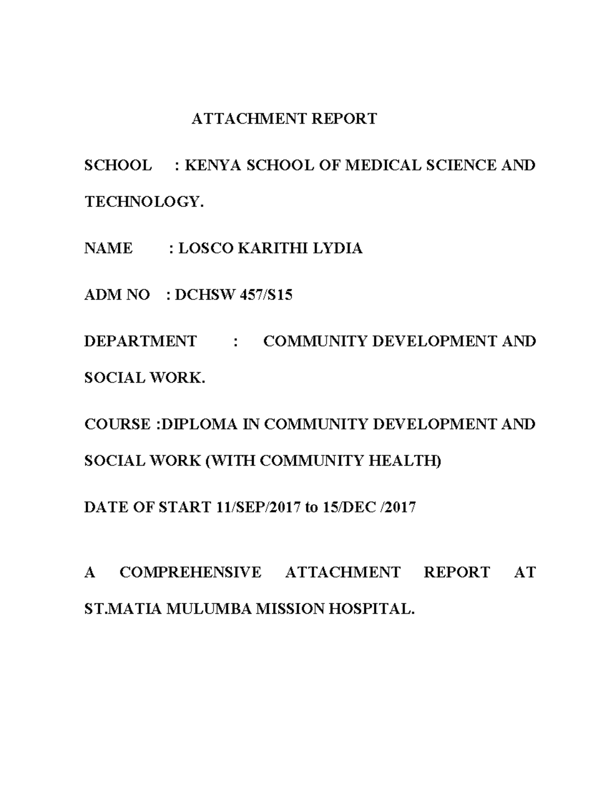 Attachment Report on Community Health: St. Mulumba Mission Hospital ...